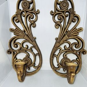 2 Homco Wall Sconces Faux Wicker Rattan Candle Holders 3317 Home Interiors Brown
